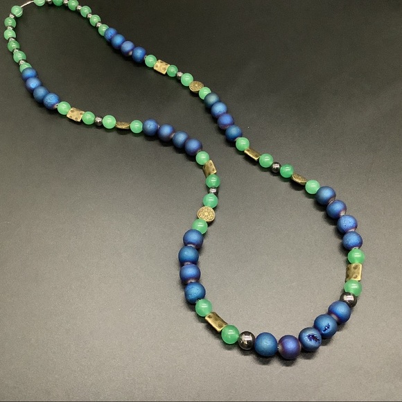 Blue Sedona Druzy, Aventurine, Bead Boho Necklace - Picture 2 of 12